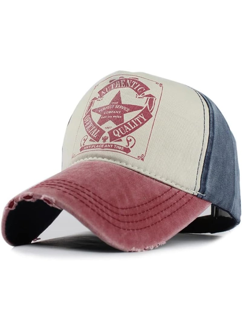 SOLARAE Vintage Baseball Cap, Washed Denim Classic Baseball Cap, distressed Baseball Hats, Pentagram Star Pattern Outdoor Sun Hat, Unisex 100% Cotton Adjustable Size Trucker Hat, Frayed Edge Sun Hat - Image 1