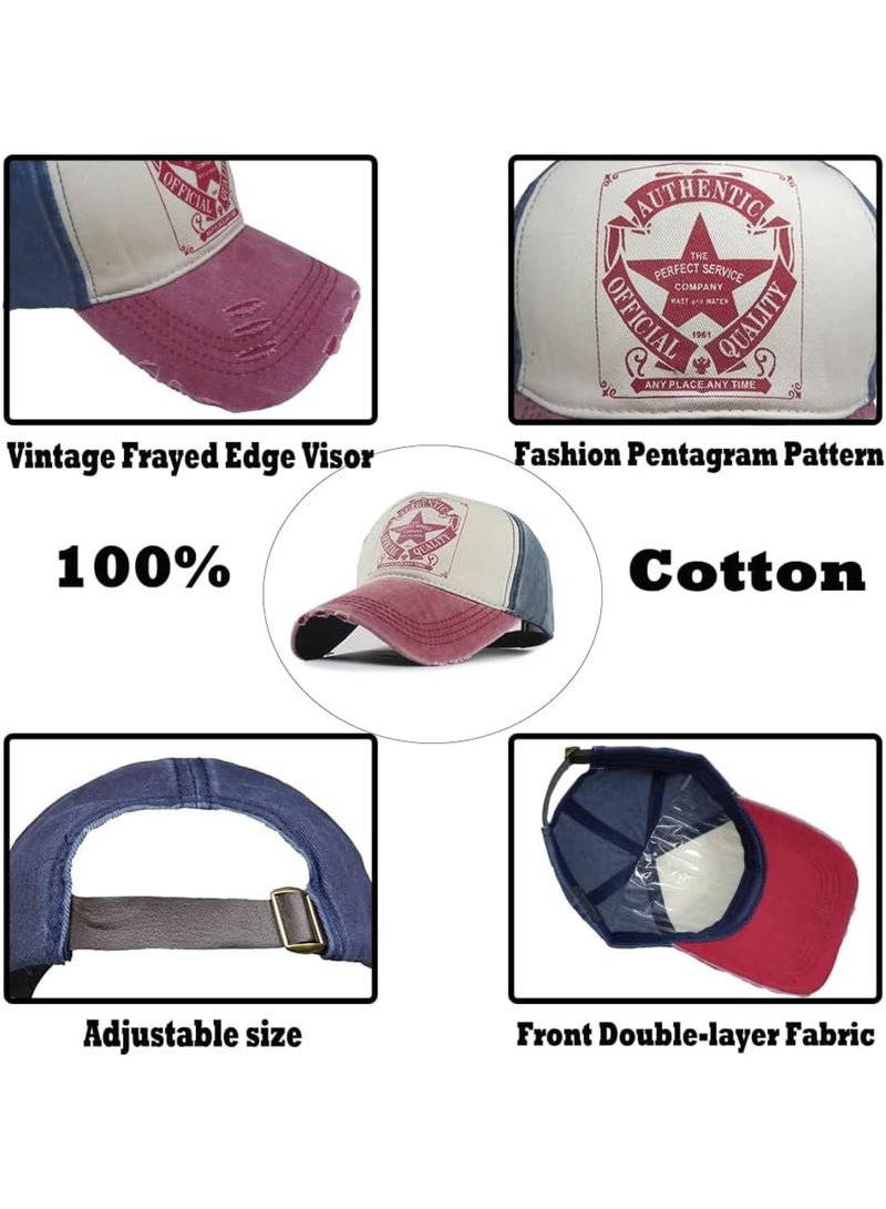 SOLARAE Vintage Baseball Cap, Washed Denim Classic Baseball Cap, distressed Baseball Hats, Pentagram Star Pattern Outdoor Sun Hat, Unisex 100% Cotton Adjustable Size Trucker Hat, Frayed Edge Sun Hat - Image 5