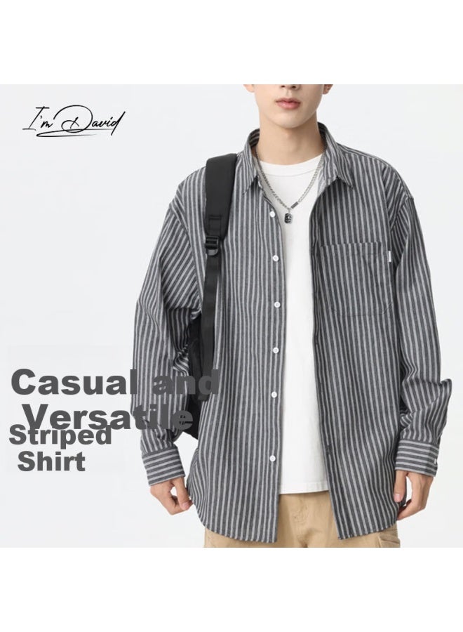 I'm David Striped Shirt Men High-end Niche Cool Casual Long Sleeve Jacket Spring Autumn Retro Revival