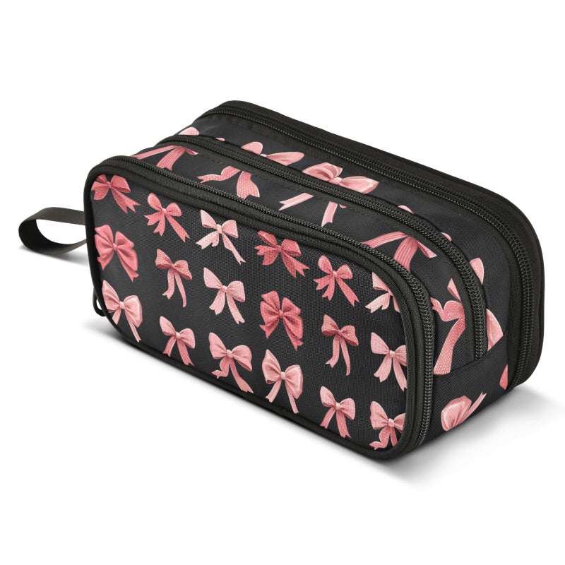 ALAZA Pink Red Bow Black Pencil Case Big Capacity 3 Compartment Pen Bag for Boys Girls Kids Pencil Holder Box Adult Makeup Pouch School Stationery Storage Bag - Image 2