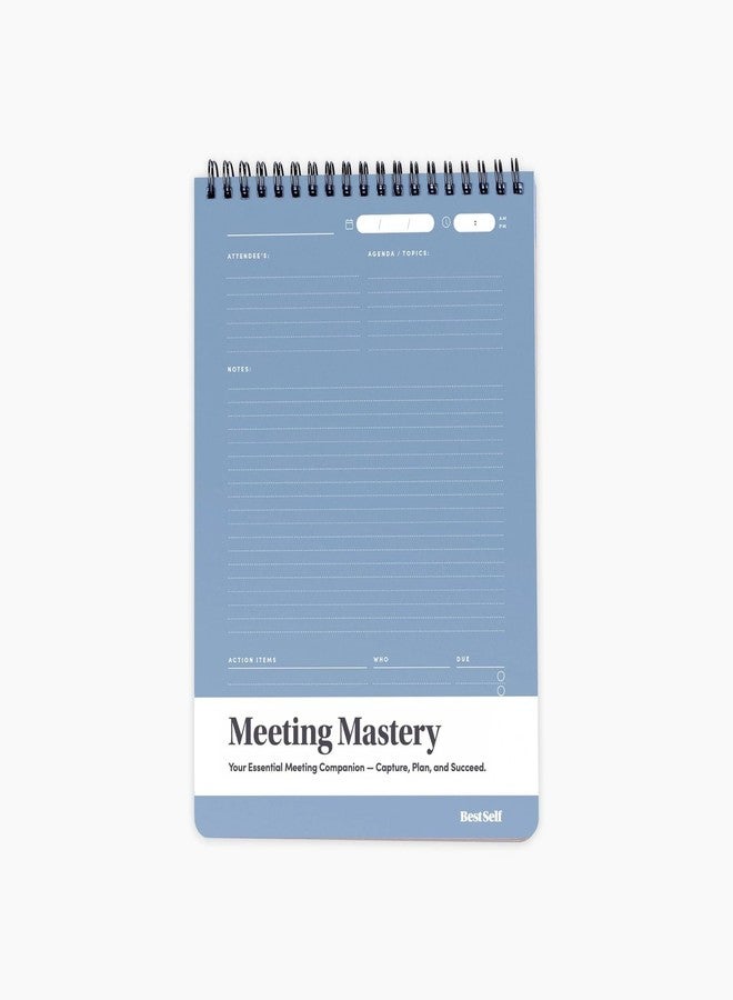 بست سيلف كو. دفتر BestSelf Meeting Mastery Pad - 9.50 بوصة × 6.70 بوصة - دفتر ملاحظات احترافي بتصميم صغير الحجم، دفاتر يوميات، دفتر يوميات مثقوب، 50 ورقة مزدوجة الجوانب 120 جرامًا للمتر المربع | دفاتر كتابة زرقاء - Image 1