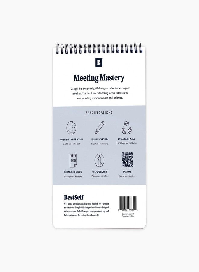 بست سيلف كو. دفتر BestSelf Meeting Mastery Pad - 9.50 بوصة × 6.70 بوصة - دفتر ملاحظات احترافي بتصميم صغير الحجم، دفاتر يوميات، دفتر يوميات مثقوب، 50 ورقة مزدوجة الجوانب 120 جرامًا للمتر المربع | دفاتر كتابة زرقاء - Image 2