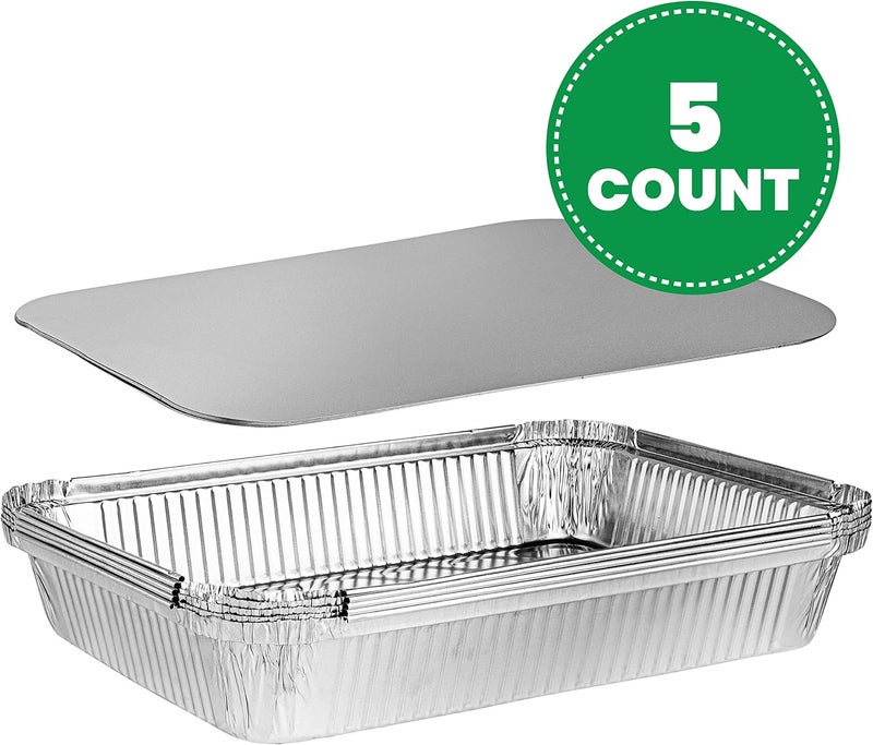 PLASTICPRO Disposable 4 LB Aluminum Takeout Tin Foil Oblong Baking Pans 12'' X 8'' X 2'' Inch With Cardboard Lids - Brownies, Bread, or Lunchbox, Pack of 5 - Image 2