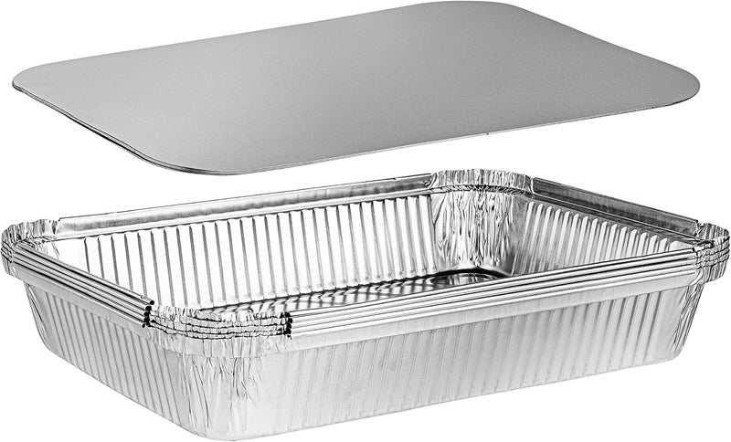 PLASTICPRO Disposable 4 LB Aluminum Takeout Tin Foil Oblong Baking Pans 12'' X 8'' X 2'' Inch With Cardboard Lids - Brownies, Bread, or Lunchbox, Pack of 5 - Image 1