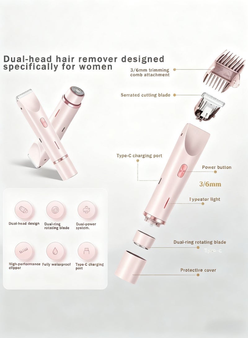 SahlTech 2-in-1 Women’s Bikini & Facial Hair Remover | Dual-Head Electric Trimmer, IPX7 Waterproof Wet & Dry Body Shaver for Legs, Arms & Underarms – Pink - Image 2