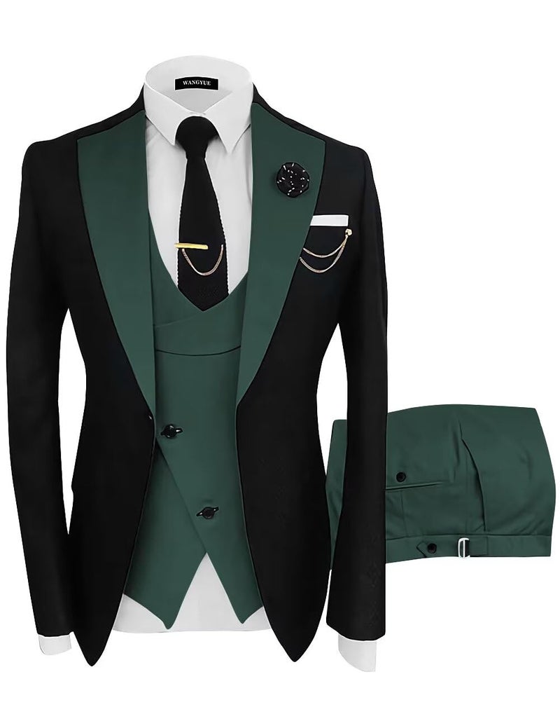 Wangyue Mens Suits Black Green Tuxedo Mens 3 Piece Suit Slim Fit Tuxedo for Men Prom Wedding Suits Groomsman Dinner Party,L - Image 1