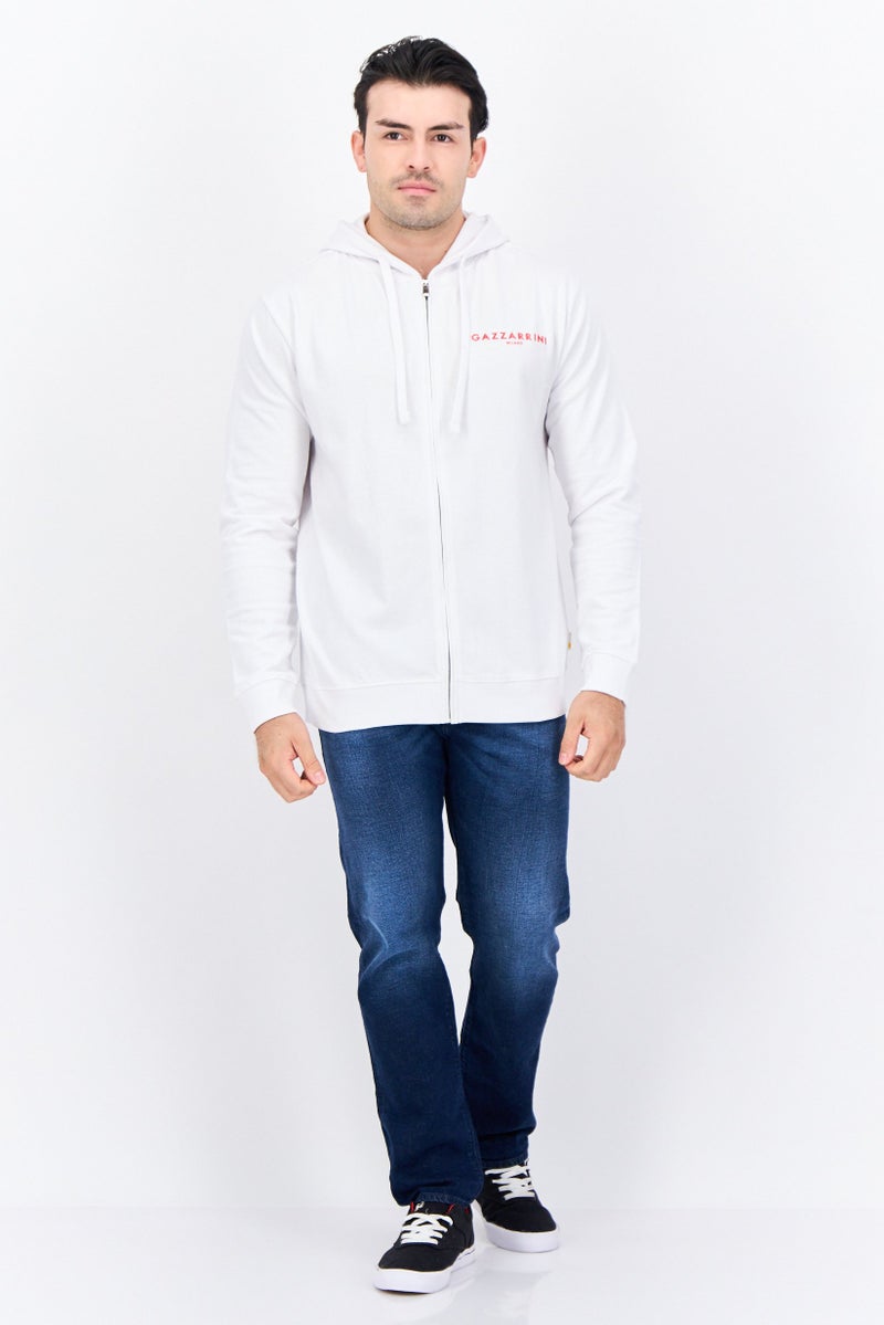 Gazzarrini Men Embroidered Long Sleeves Hooded Sweatshirt, White - Image 4