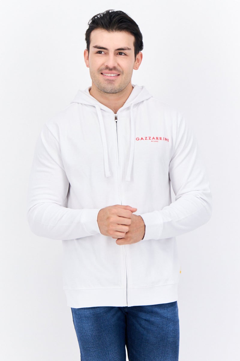 Gazzarrini Men Embroidered Long Sleeves Hooded Sweatshirt, White - Image 1