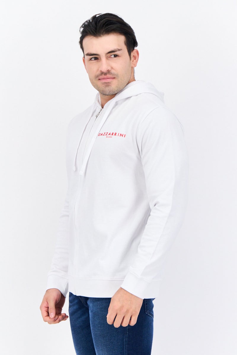 Gazzarrini Men Embroidered Long Sleeves Hooded Sweatshirt, White - Image 2