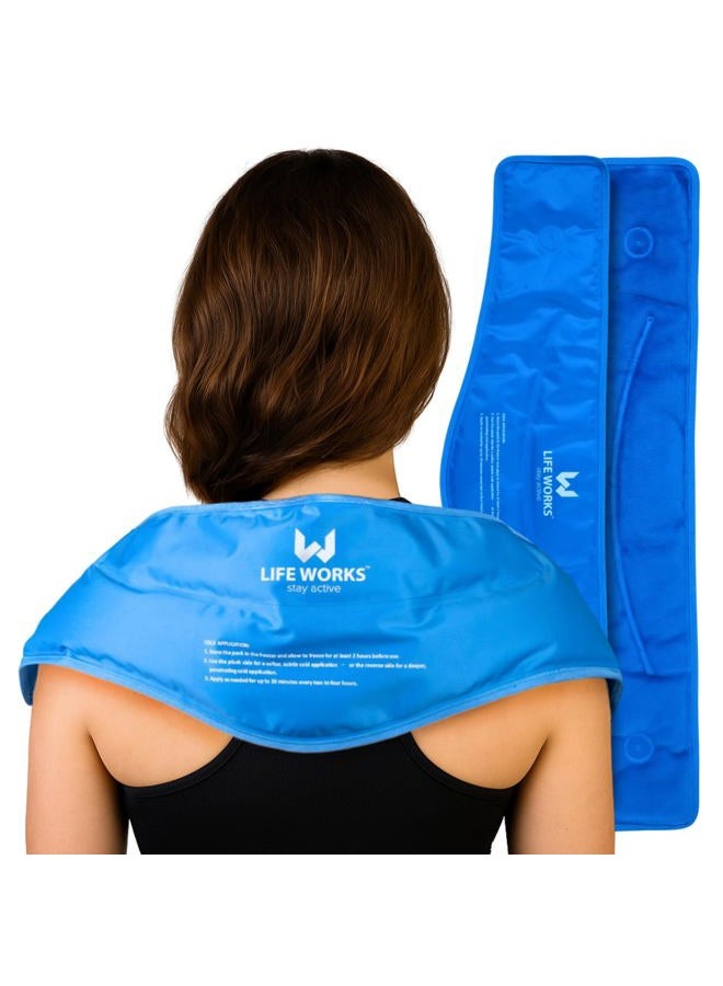 LIFE WORKS Gel-Filled Neck Ice Pack with Soft Plush and Nylon Cover for Dual-Temperature Therapy, Stays Flexible to Soothe Neck, Shoulder, and Back, 23"x8"x5 - Image 1