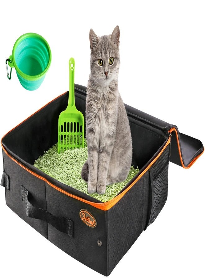 Deblue Portable Cat Travel Litter Box with Lid, Leak-Proof and Water-Proof, Lightweight Cat Litter Box for Car, Road Trip, Hotel, Airplane, and Outdoor-Black - Image 1