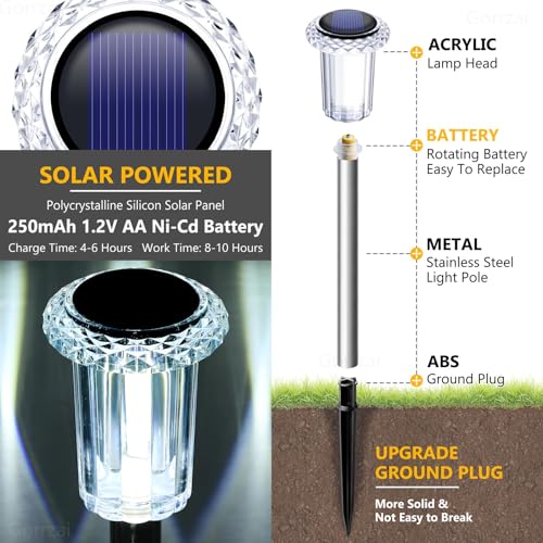 Gorrzai Solar Pathway Lights 10 Pack Christmas Solar Lights Outdoor Waterproof 6000K Cold White Yard Lighting, LED Stainless Steel Stake for Garden Outside Landscape Lawn Driveway Walkway Path - Image 2