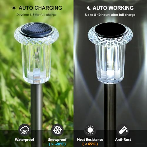 Gorrzai Solar Pathway Lights 10 Pack Christmas Solar Lights Outdoor Waterproof 6000K Cold White Yard Lighting, LED Stainless Steel Stake for Garden Outside Landscape Lawn Driveway Walkway Path - Image 3