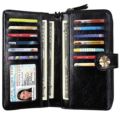 Coco Rossi Women Wallets Multi Card Case Wallet Clutch Wallet Card Holder Organizer Ladies Purse Wrist strap Purse,Black Leopard - Image 2