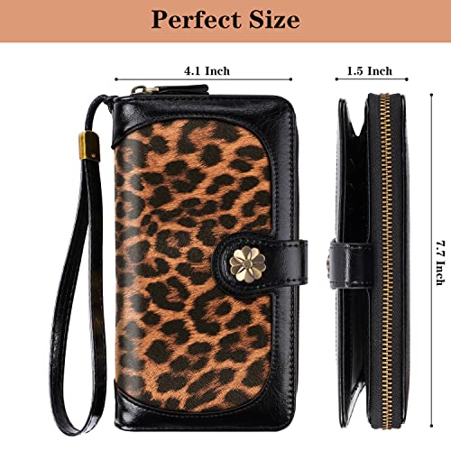 Coco Rossi Women Wallets Multi Card Case Wallet Clutch Wallet Card Holder Organizer Ladies Purse Wrist strap Purse,Black Leopard - Image 4