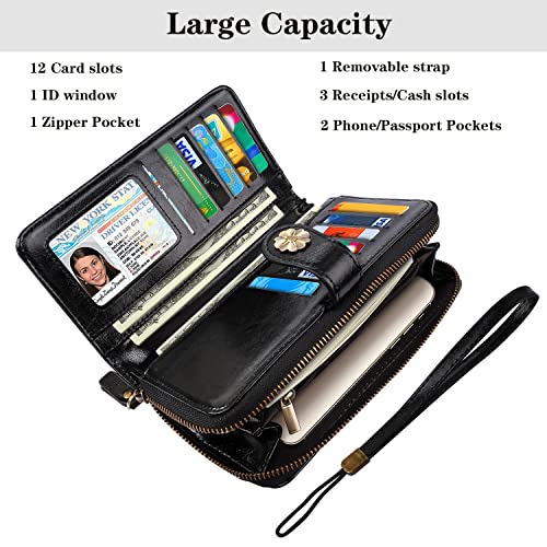 Coco Rossi Women Wallets Multi Card Case Wallet Clutch Wallet Card Holder Organizer Ladies Purse Wrist strap Purse,Black Leopard - Image 3