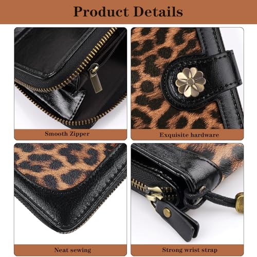 Coco Rossi Women Wallets Multi Card Case Wallet Clutch Wallet Card Holder Organizer Ladies Purse Wrist strap Purse,Black Leopard - Image 5