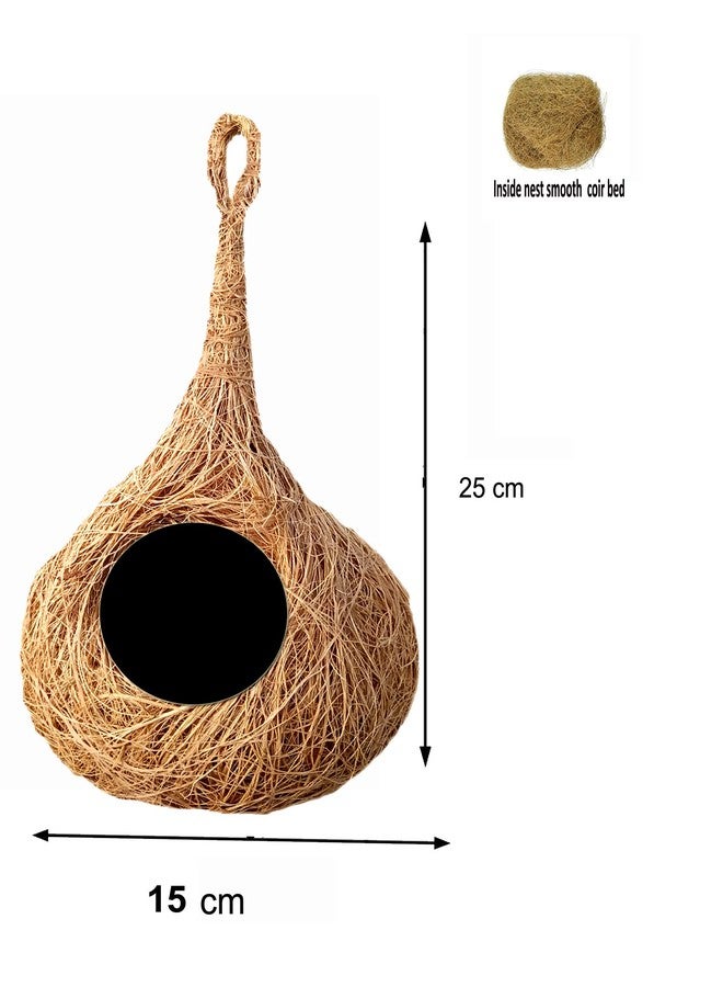 LIVEONCE Safest Round Organic Bird nest Purely Handmade Sparrow/Small Birds, Material Type -Coir,Color -Brown, Set of 2 - (Large) - H*25cm_D*15cm - Image 4