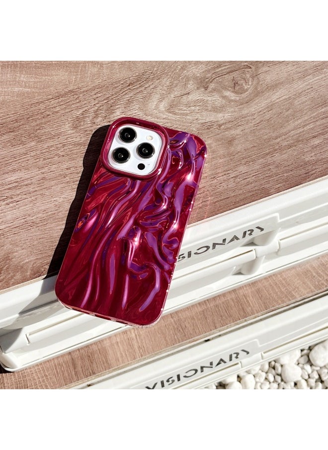 Generic - Solid Color Electroplated Pleated Pattern For IPhone15pro Max Mobile Phone Case Apple 16 14/13 Advanced Sense-Color:LJ Pleated Plating Rose Red-Applicable Model:12promax (without Packaging) - Image 1