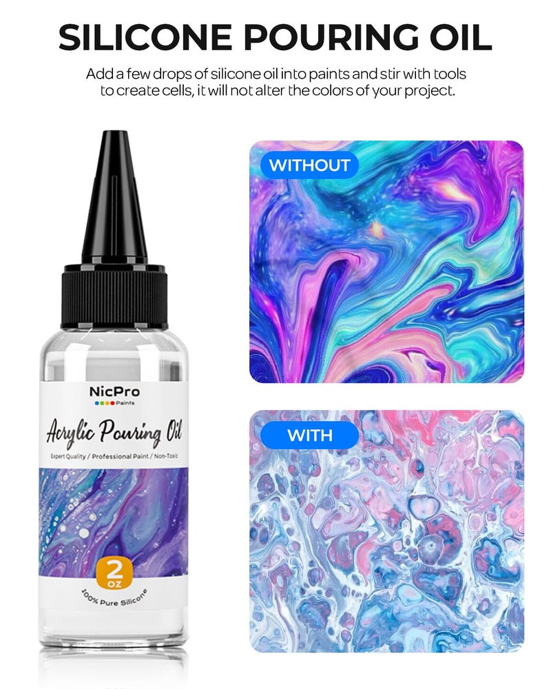 Nicpro 8 Colors Large Bulk Acrylic Pour Paint Set (69oz,2040ml) Premixed High Flow Art Pouring Paint Supplies Kit with Silicone Pour Oil, Gloves for Beginner Cell Creation Flow DIY, Ready to Pour - Image 4