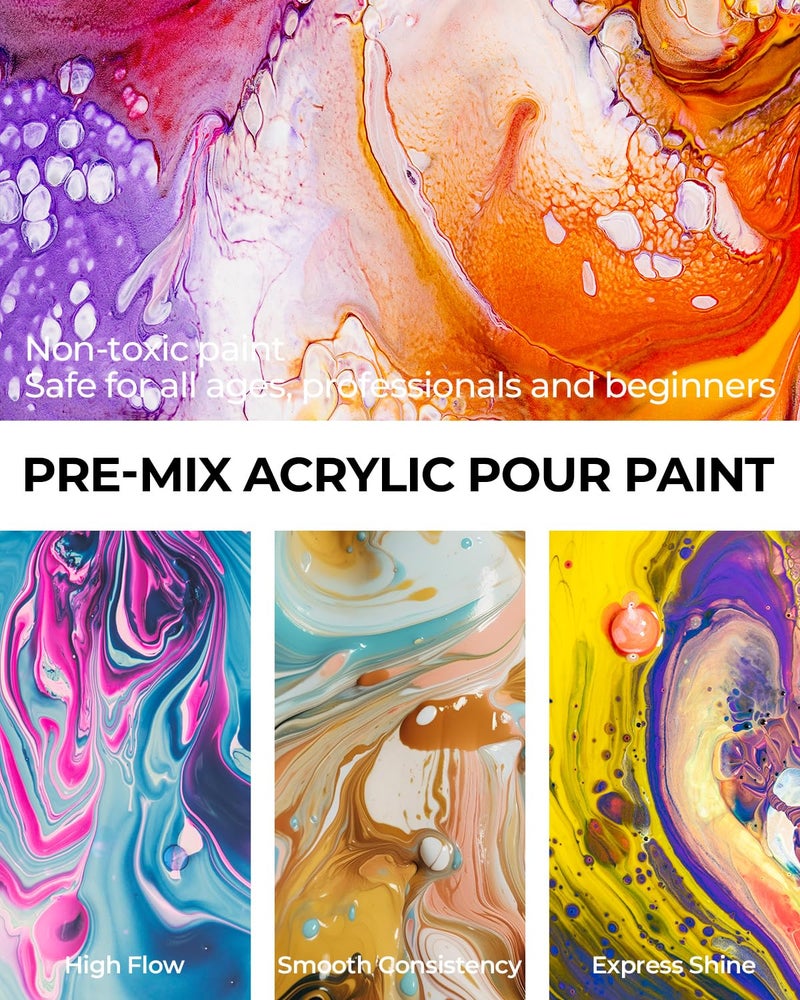 Nicpro 8 Colors Large Bulk Acrylic Pour Paint Set (69oz,2040ml) Premixed High Flow Art Pouring Paint Supplies Kit with Silicone Pour Oil, Gloves for Beginner Cell Creation Flow DIY, Ready to Pour - Image 5