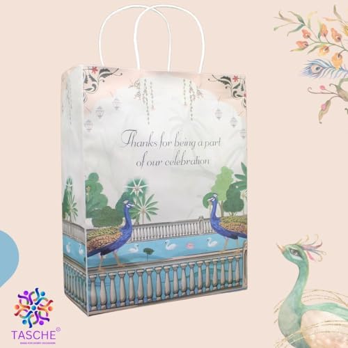 TASCHE Indian Wedding Peacock Design Paper Bags For Return Gifts|Weddings|Birthday|Holiday Presents (Pack Of 60),Multicolour - Image 3