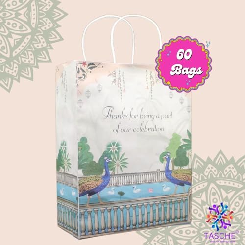 TASCHE Indian Wedding Peacock Design Paper Bags For Return Gifts|Weddings|Birthday|Holiday Presents (Pack Of 60),Multicolour - Image 5