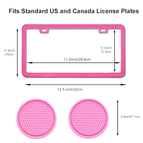 ZukMi 2 Pack License Plate Frame for Car Matte Metal Aluminum Rust-Proof License Plate Holder Cover Gloss Black Front Rear Number Tag Frame for Men Women Universal Fit (Pink) - Image 2