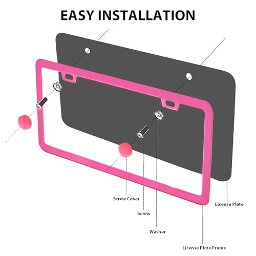 ZukMi 2 Pack License Plate Frame for Car Matte Metal Aluminum Rust-Proof License Plate Holder Cover Gloss Black Front Rear Number Tag Frame for Men Women Universal Fit (Pink) - Image 4