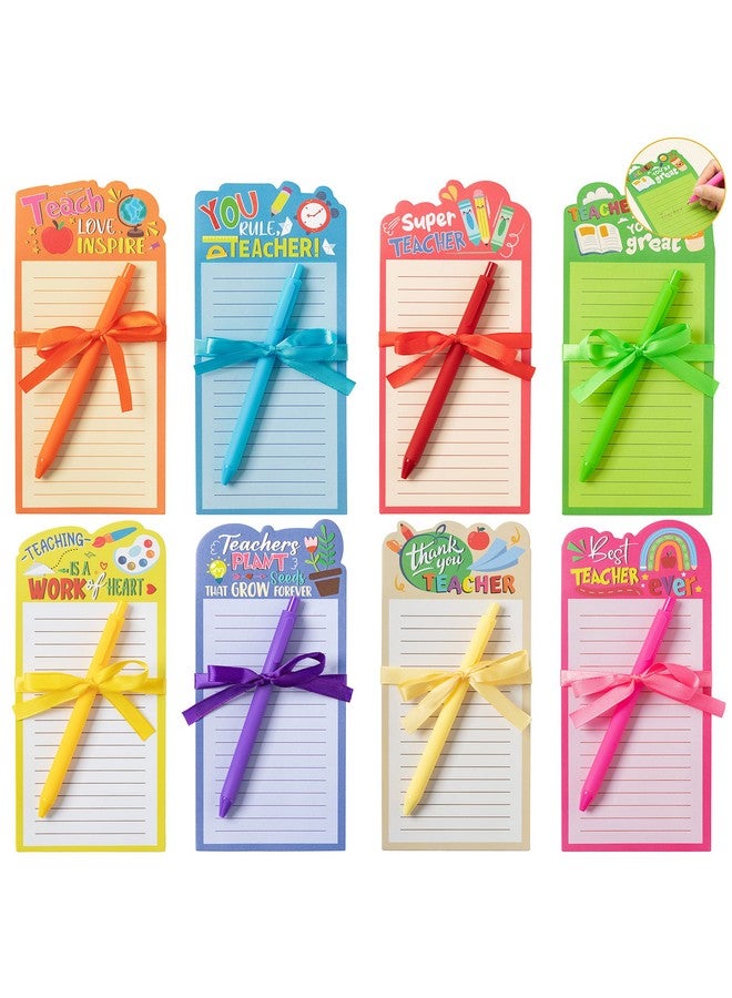 ANGOLIO 8 Sets Back to School Funny Teacher Notepads with Pen Teacher Appreciation Gifts Colored Shopping List To-Do Notes for School Office Christmas Teacher's Day Birthday Present - Image 1
