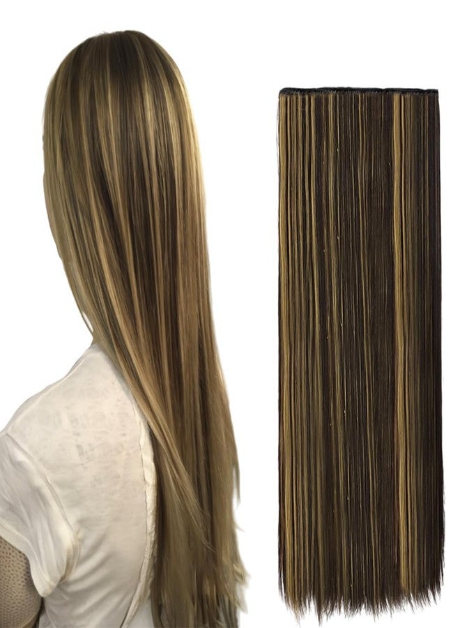 VIVIAN 5 Clips Based 24 inch Straight Synthetic Hair Extensions for Women and Girls Golden HighlightHair Extensions Multicolor Pack Of 1pcs - Image 1
