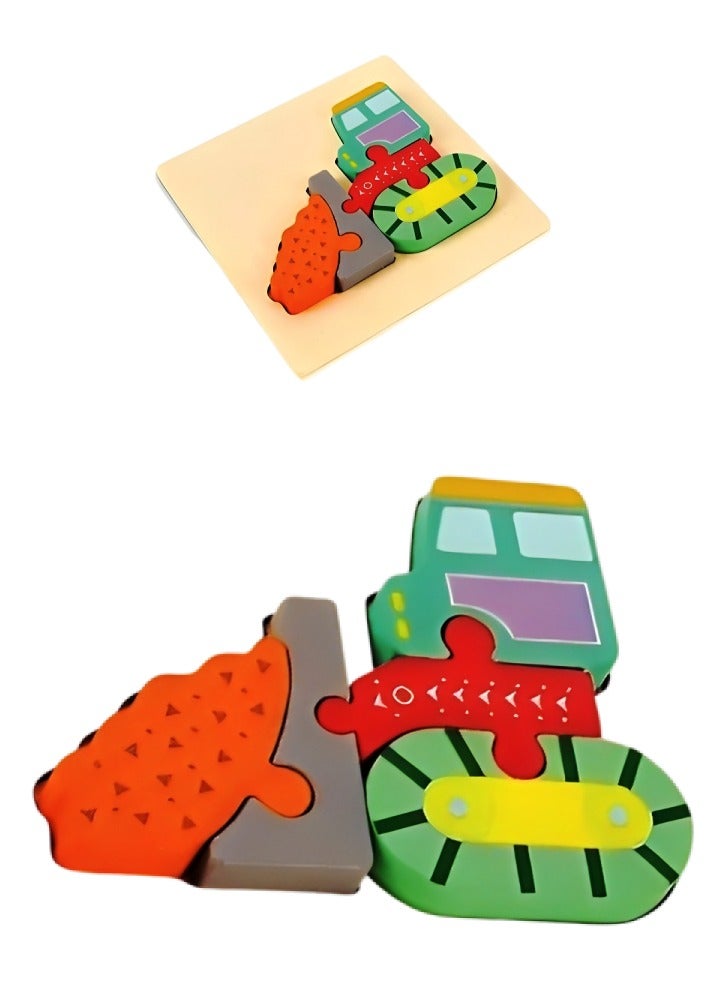 Wooden 3D Jigsaw Puzzle Bulldozer Small Shape for Toddlers, Teacher Parents Early Learning Support Tools, Attractive Colors and Patterns, Montessori Motor and Sensory Skills Develop Toys, Ideal Gift - Image 1