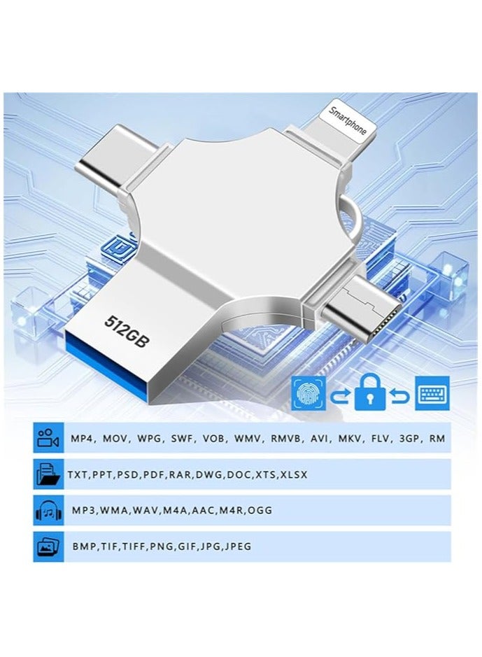 USB Flash Drive 512GB - 4 in 1 USB Stick Large Capacity USB Memory Stick High Speed Thumb Drive 512GB External Storage for Smartphone/OTG Android/Computer/Tablet/Laptop - Image 4