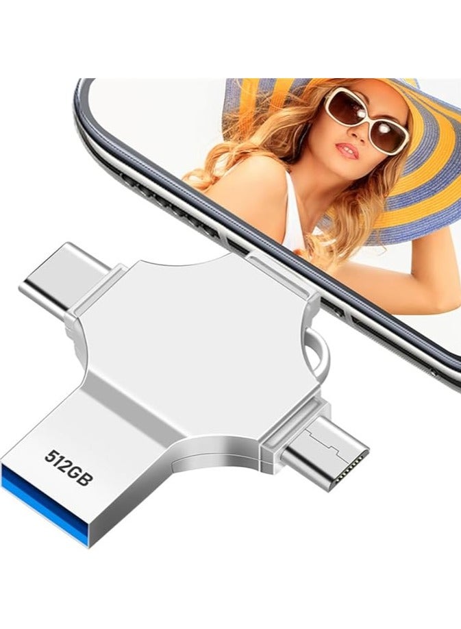 USB Flash Drive 512GB - 4 in 1 USB Stick Large Capacity USB Memory Stick High Speed Thumb Drive 512GB External Storage for Smartphone/OTG Android/Computer/Tablet/Laptop - Image 1