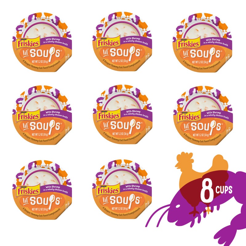 Friskies Purina Friskies Grain Free Lickable Cat Food Toppers Lil’ Soups With Shrimp in a Velvety Chicken Broth - (Pack of 8) 1.2 oz. Cups - Image 3