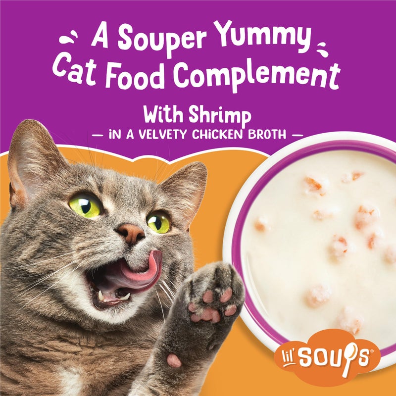 Friskies Purina Friskies Grain Free Lickable Cat Food Toppers Lil’ Soups With Shrimp in a Velvety Chicken Broth - (Pack of 8) 1.2 oz. Cups - Image 2