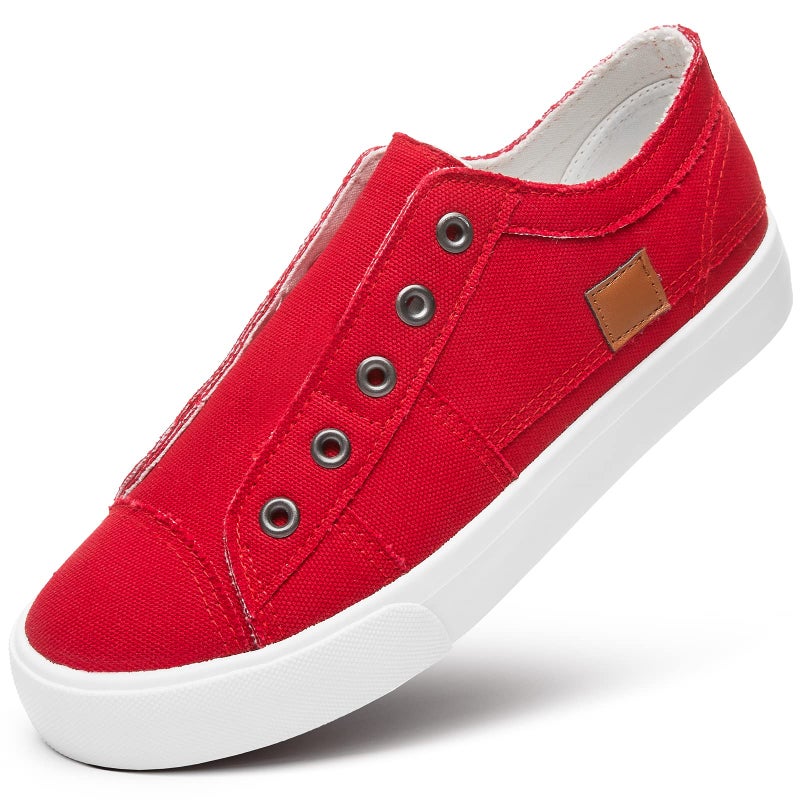 XRH Women's Slip on Shoes Non Slip Fashion Canvas Sneakers Low Top Casual Shoes(Red,US7.5) - Image 1