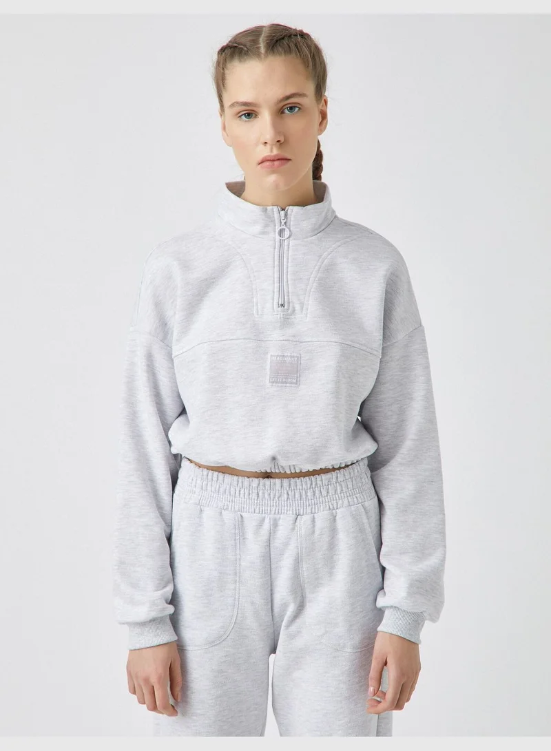 KOTON 100% Cotton Stand Neck Slogan Crop Sweatshirt