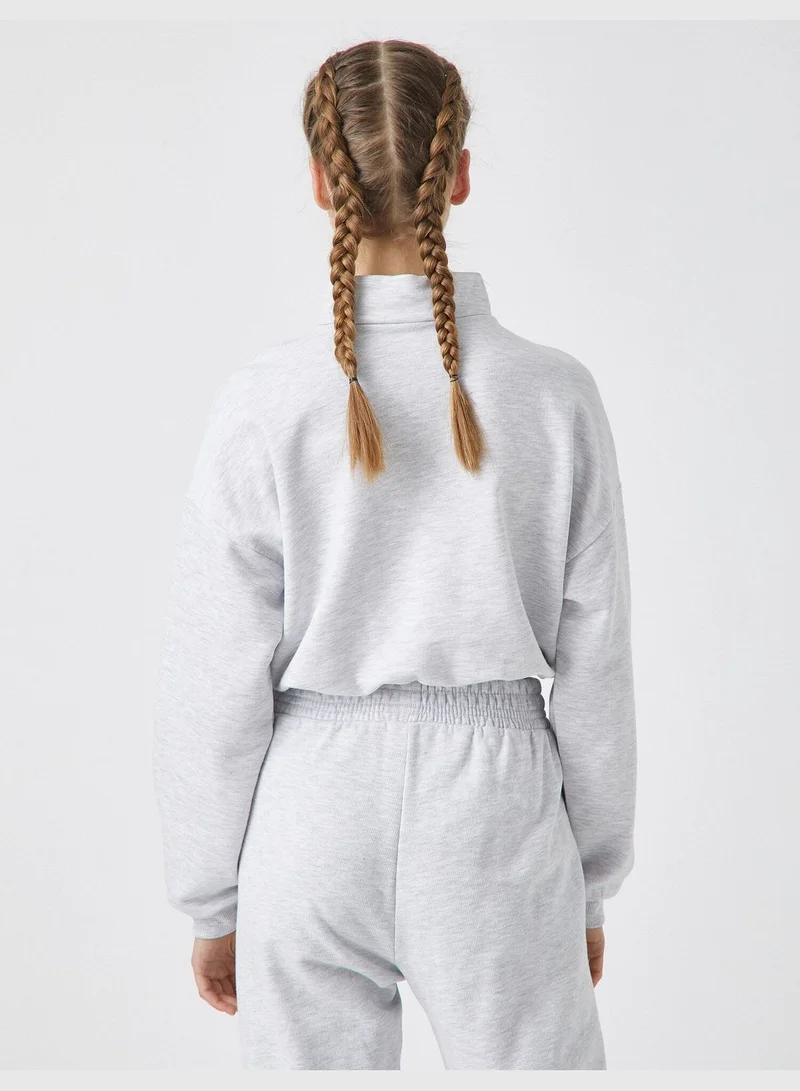 KOTON 100% Cotton Stand Neck Slogan Crop Sweatshirt