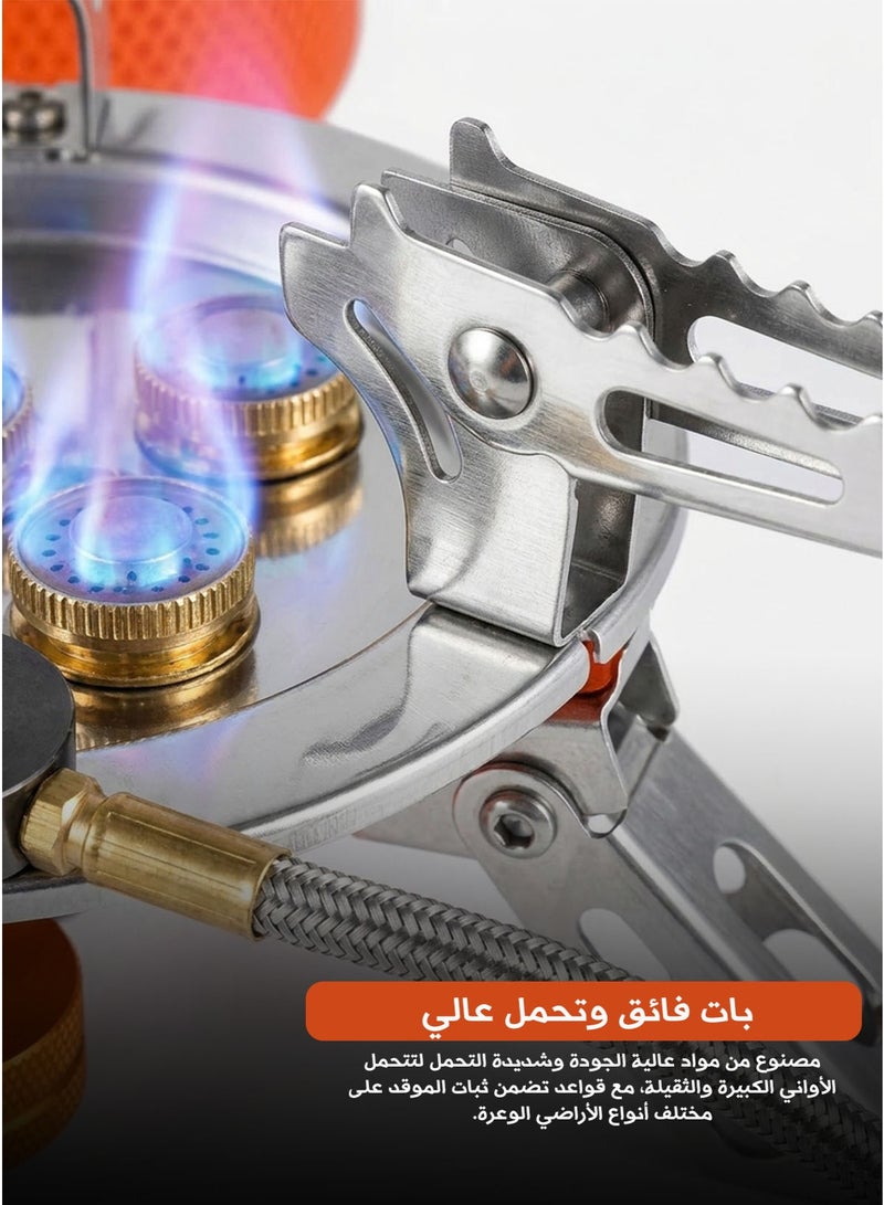 لايف ستايل موقد تخييم خارجي محمول بـ 5 شعلات قوية – تصميم قابل للطي ومقاوم للرياح للرحلات والهايكنج - Image 4