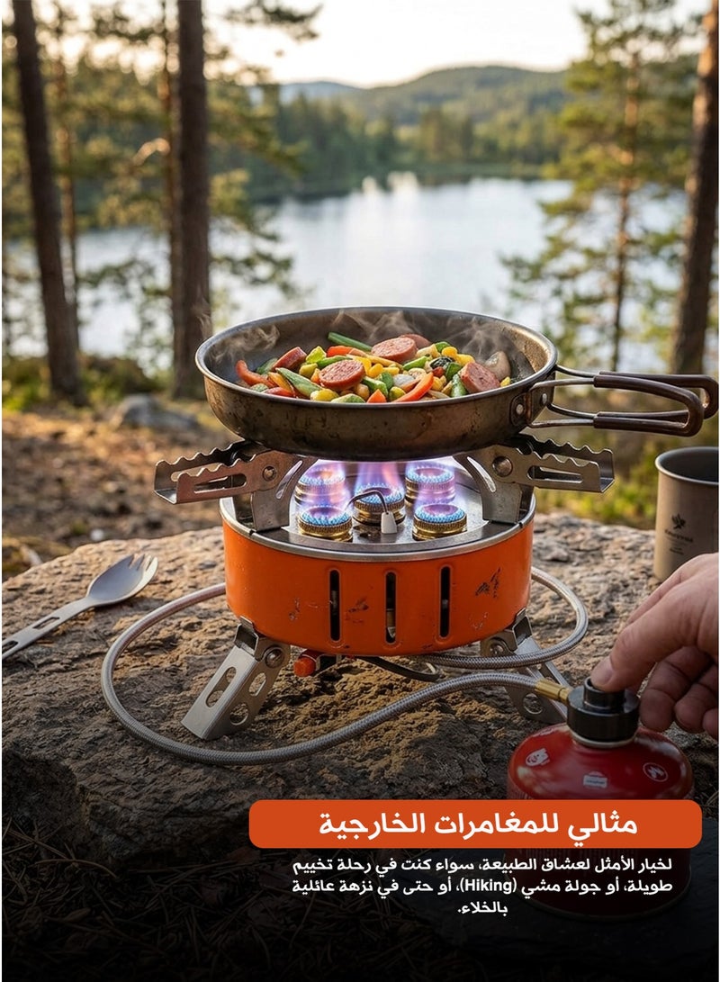 لايف ستايل موقد تخييم خارجي محمول بـ 5 شعلات قوية – تصميم قابل للطي ومقاوم للرياح للرحلات والهايكنج - Image 2