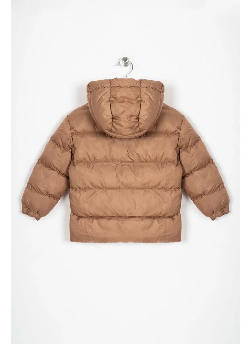 Zepkids Hooded Long Sleeve Buttoned Zippered Hooded Long Sleeve Coffee Mink Color Boy's Coat