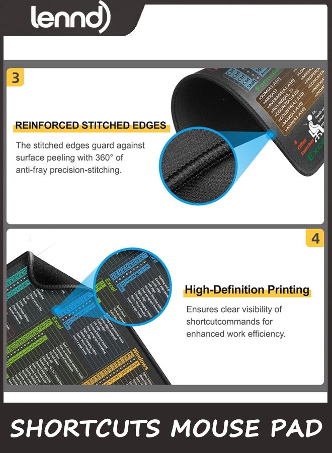 لينند لوحة ماوس لاختصارات Excel/Word/PowerPoint/Windows - ورقة غش صغيرة لبرنامج Excel - لوحة ماوس محمولة للكمبيوتر بحجم 30 سم × 25 سم - للألعاب، المكتب، مقاومة للماء، غير قابلة للانزلاق، ذات حواف مخيطة - Image 3