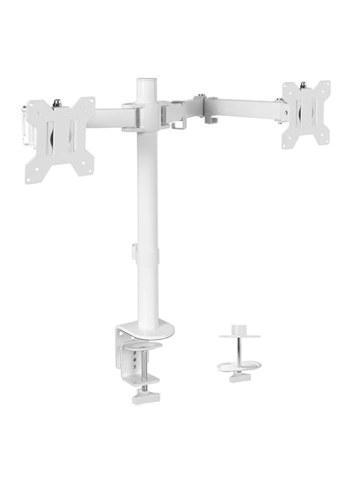 erorex White Dual 13 to 27 inch LCD LED Monitor Desk Mount Stand with C-clamp and Bolt-Through Grommet, Heavy Duty Fully Adjustable Arms for 2 Screens STAND-V002W - Image 1