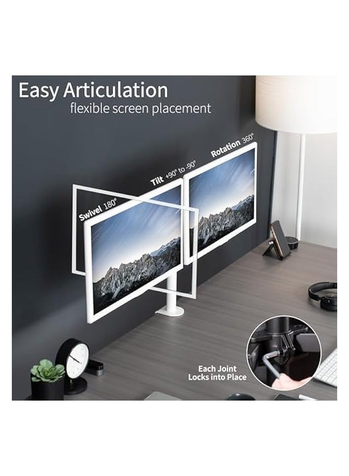 erorex White Dual 13 to 27 inch LCD LED Monitor Desk Mount Stand with C-clamp and Bolt-Through Grommet, Heavy Duty Fully Adjustable Arms for 2 Screens STAND-V002W - Image 3