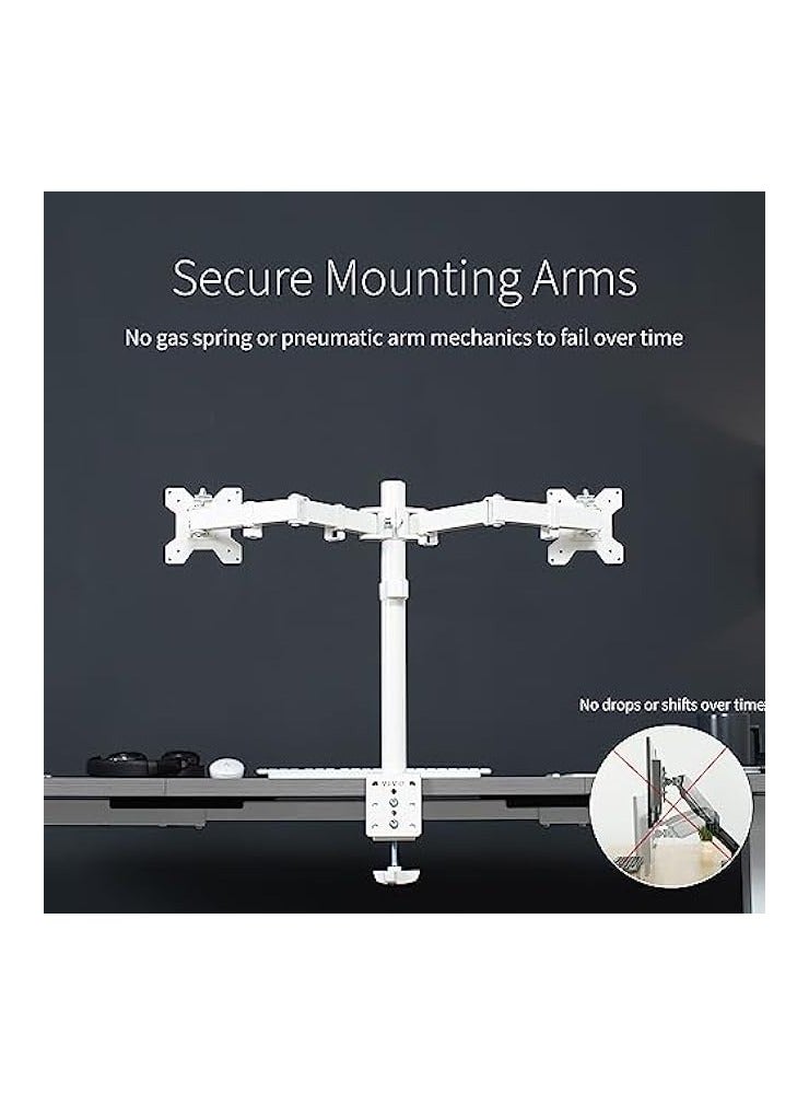 erorex White Dual 13 to 27 inch LCD LED Monitor Desk Mount Stand with C-clamp and Bolt-Through Grommet, Heavy Duty Fully Adjustable Arms for 2 Screens STAND-V002W - Image 4