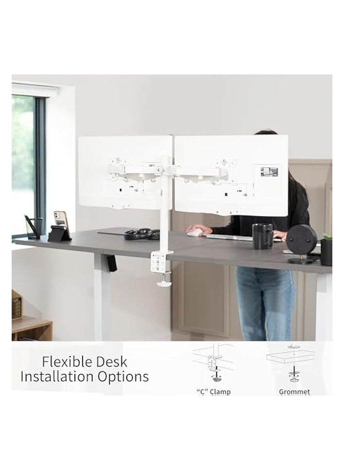 erorex White Dual 13 to 27 inch LCD LED Monitor Desk Mount Stand with C-clamp and Bolt-Through Grommet, Heavy Duty Fully Adjustable Arms for 2 Screens STAND-V002W - Image 5