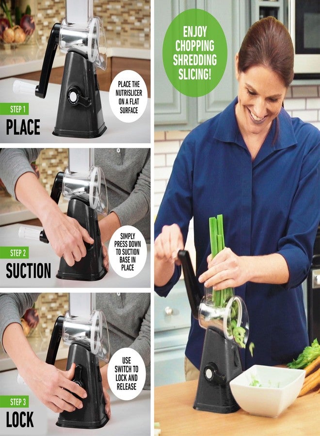 Emson Rotary Cheese Grater with Handle, Cheese Grater Hand Crank, Fast Cutting Grater for Kitchen with 3 Interchangeable Blades, Vegetable Slicer, Cheese Shredder with Suction Cup Base, Dishwasher Safe - Image 5