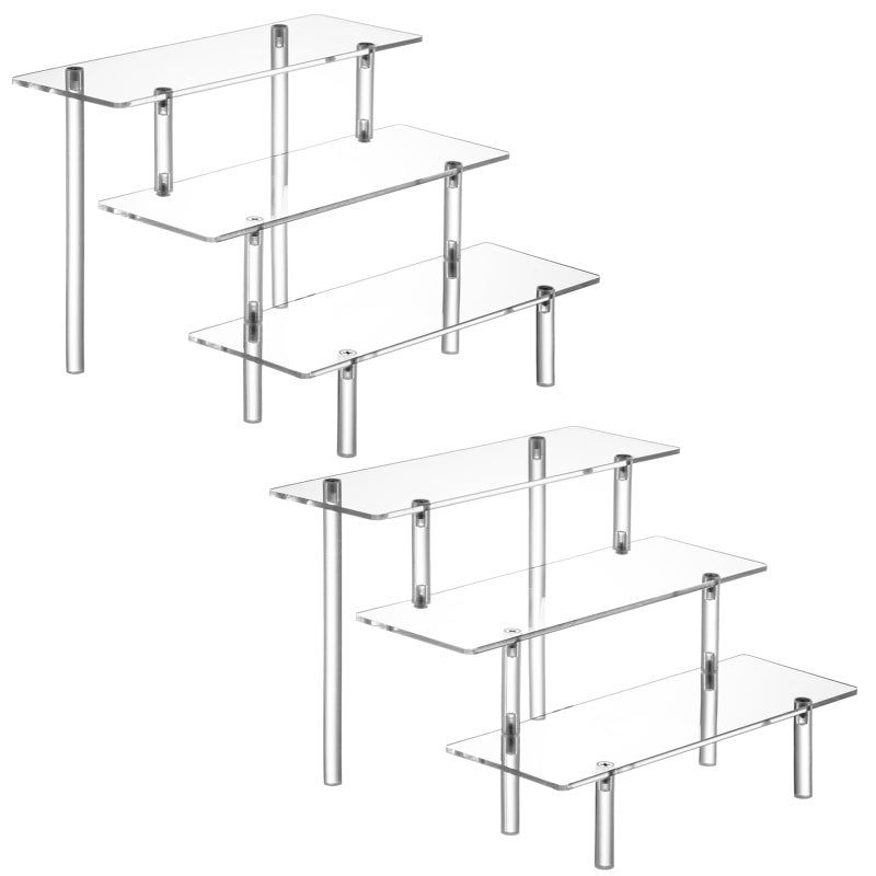 HENABLE 2PCS Acrylic Display Risers, 3 Tier Clear Cupcake Stand Risers, Organizer for Perfume, Funko POP, Food, Tabletop Use - Image 1