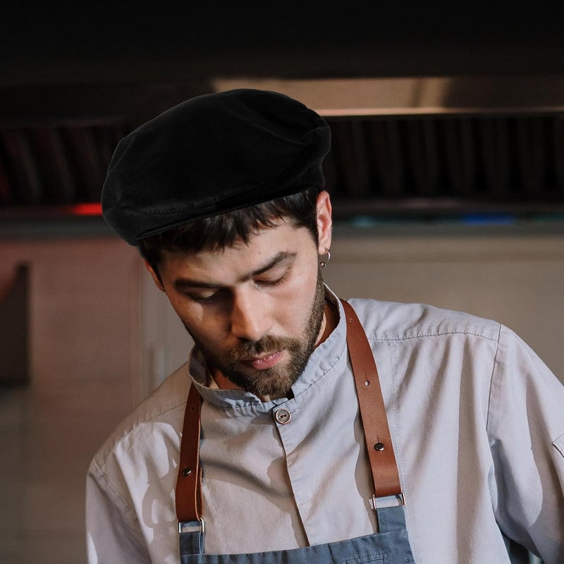 Chef Hat Kitchen Working Hat Black Beret Style for Men Women Food Service Uniform - Image 5
